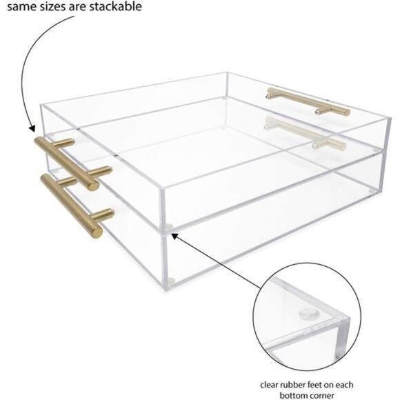 Clear Acrylic Serving Tray (12x12) with Gold Metal Handles, Spill-Proof - Picture 5 of 8